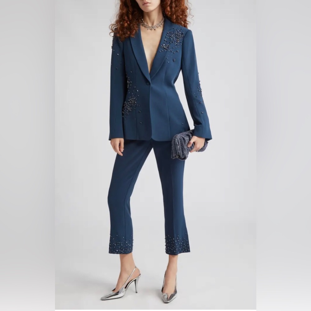 Cinq a sept BRAND NEW W TAGS Peacock blue rhinestone suit size 8
